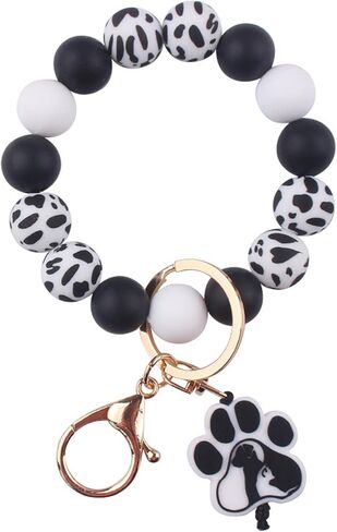 Silicone Bead Leopard Keychain Wristlet,Car Key Holder Cute Claw Print Wrist Wristlet Bracelet Key Ring for Women in Kuwait