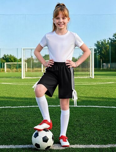 Girls Summer Striped Athletic Shorts, Y2K Baggy Shorts with Bowknot for Sports & Casual 8-16 Years in Saudi Arabia