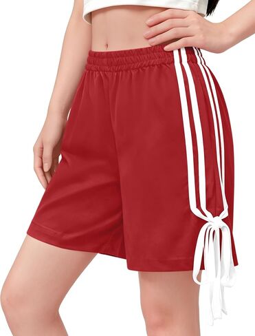 Girls Summer Striped Athletic Shorts, Y2K Baggy Shorts with Bowknot for Sports & Casual 8-16 Years in Saudi Arabia