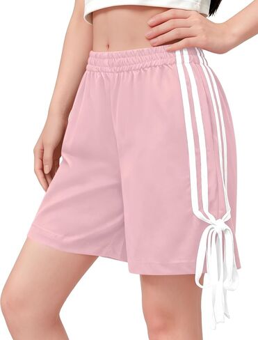 Girls Summer Striped Athletic Shorts, Y2K Baggy Shorts with Bowknot for Sports & Casual 8-16 Years in Saudi Arabia