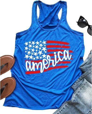 EXMIUN America Tank Tops Women 4th of July Tank Tops American Flag Stars Stripes Vest Tees Shirts in Saudi Arabia