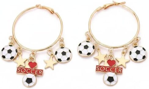Gold Tone Soccer Charm Hoop Earrings I Love Soccer Star Football Charms Lightweight Sports Jewelry for Fans in Saudi Arabia