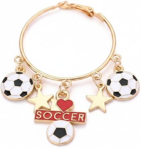 Gold Tone Soccer Charm Hoop Earrings I Love Soccer Star Football Charms Lightweight Sports Jewelry for Fans in Saudi Arabia