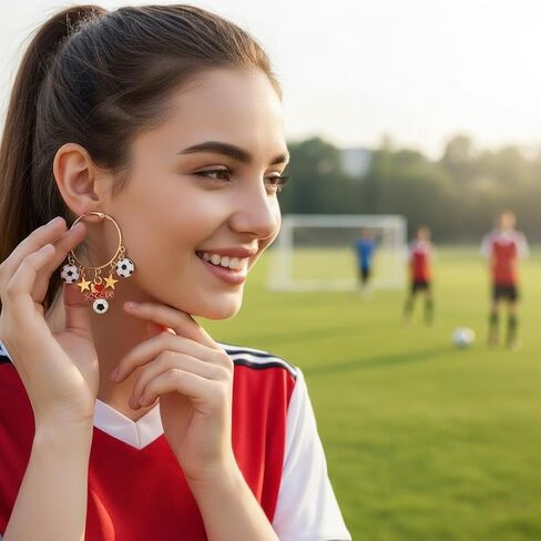Gold Tone Soccer Charm Hoop Earrings I Love Soccer Star Football Charms Lightweight Sports Jewelry for Fans in Saudi Arabia