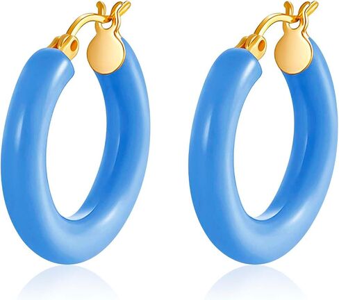 Colorful Chunky Hoop Earrings for Women Gold Plated Enamel Hoops Retro Lightweight Click-Top Earrings Statement Jewelry in Saudi Arabia