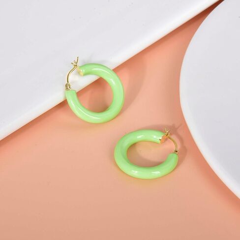 Colorful Chunky Hoop Earrings for Women Gold Plated Enamel Hoops Retro Lightweight Click-Top Earrings Statement Jewelry in Saudi Arabia