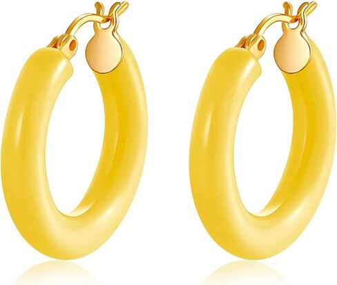 Colorful Chunky Hoop Earrings for Women Gold Plated Enamel Hoops Retro Lightweight Click-Top Earrings Statement Jewelry in Saudi Arabia