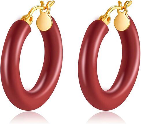 Colorful Chunky Hoop Earrings for Women Gold Plated Enamel Hoops Retro Lightweight Click-Top Earrings Statement Jewelry in Saudi Arabia