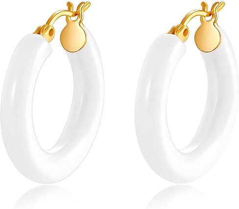 Colorful Chunky Hoop Earrings for Women Gold Plated Enamel Hoops Retro Lightweight Click-Top Earrings Statement Jewelry in Saudi Arabia