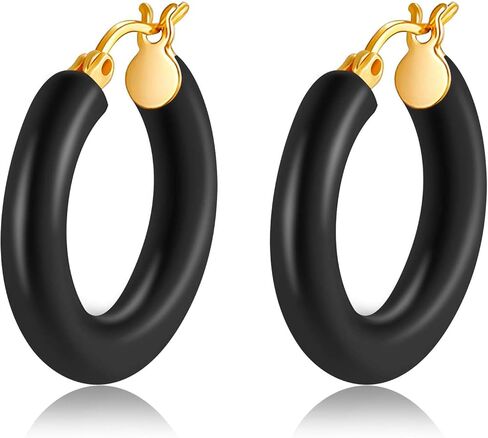 Colorful Chunky Hoop Earrings for Women Gold Plated Enamel Hoops Retro Lightweight Click-Top Earrings Statement Jewelry in Saudi Arabia