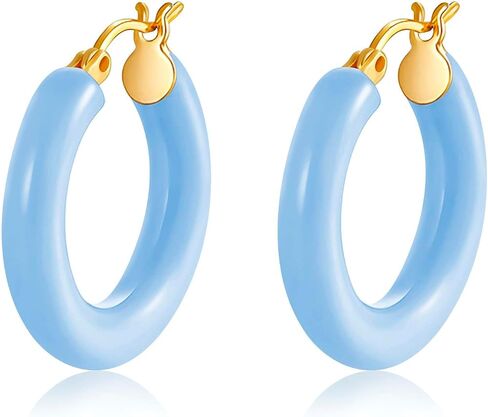 Colorful Chunky Hoop Earrings for Women Gold Plated Enamel Hoops Retro Lightweight Click-Top Earrings Statement Jewelry in Saudi Arabia