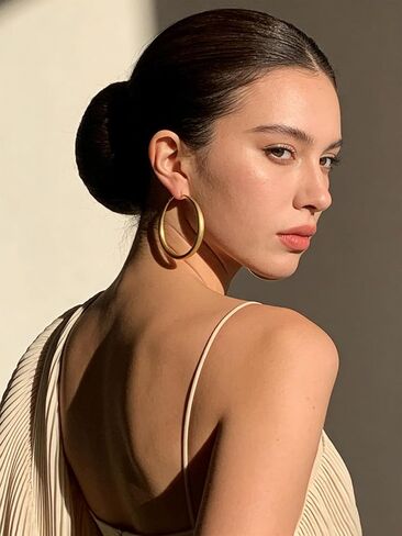 Gold Hoop Earrings for Women Matte Chunky Gold Hoop Earrings Hypoallergenic 925 Sterling Lightweight Loops Thick 40mm/50mm/60mm Hoop Earring Minimalist Style Jewelry Gifts (60mm) in Saudi Arabia