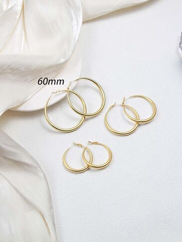 Gold Hoop Earrings for Women Matte Chunky Gold Hoop Earrings Hypoallergenic 925 Sterling Lightweight Loops Thick 40mm/50mm/60mm Hoop Earring Minimalist Style Jewelry Gifts (60mm) in Saudi Arabia