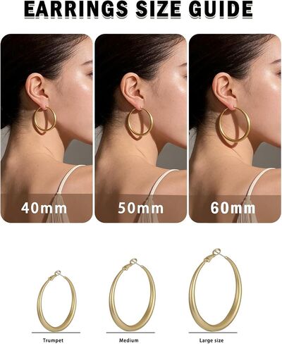 Gold Hoop Earrings for Women Matte Chunky Gold Hoop Earrings Hypoallergenic 925 Sterling Lightweight Loops Thick 40mm/50mm/60mm Hoop Earring Minimalist Style Jewelry Gifts (60mm) in Saudi Arabia