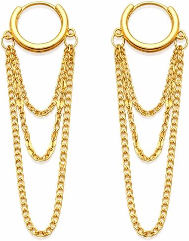 Gold Chain Huggie Hoop Earrings for Women - Layered Draped Tassel Chain Link Dangle Earrings, Minimalist Edgy Punk Style Hip Hop Jewelry Gift for Her Wife Sister in Saudi Arabia