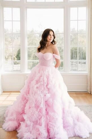 Off Shoulder Prom Dresses for Women Strapless Ruffle Split Ball Gown Formal 2026 in Kuwait