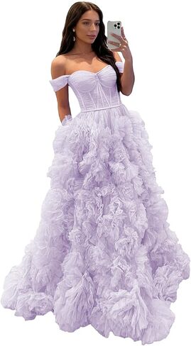 Off Shoulder Prom Dresses for Women Strapless Ruffle Split Ball Gown Formal 2026 in Kuwait