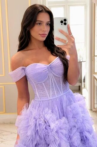 Off Shoulder Prom Dresses for Women Strapless Ruffle Split Ball Gown Formal 2026 in Kuwait