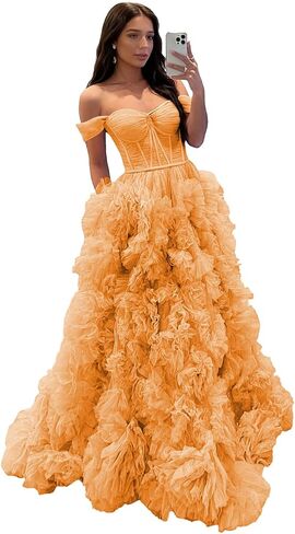 Off Shoulder Prom Dresses for Women Strapless Ruffle Split Ball Gown Formal 2026 in Kuwait
