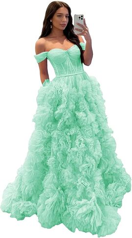 Off Shoulder Prom Dresses for Women Strapless Ruffle Split Ball Gown Formal 2026 in Kuwait