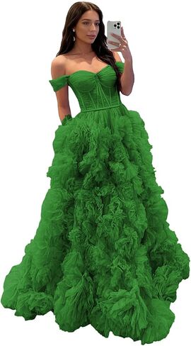 Off Shoulder Prom Dresses for Women Strapless Ruffle Split Ball Gown Formal 2026 in Kuwait