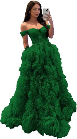 Off Shoulder Prom Dresses for Women Strapless Ruffle Split Ball Gown Formal 2026 in Kuwait