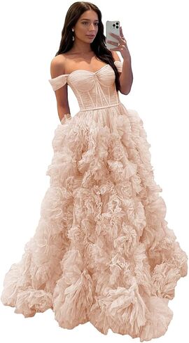 Off Shoulder Prom Dresses for Women Strapless Ruffle Split Ball Gown Formal 2026 in Kuwait