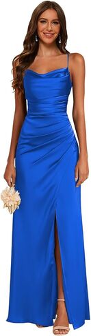 Women's Satin Bridesmaid Dresses with Slit Long Mermaid Bodycon Formal Prom Dress GO011 in Saudi Arabia