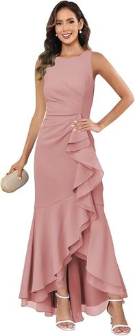 Sleeveless Mermaid Mother of The Bride Dresses for Women Elegant Chiffon High Low Ruffle Formal Gown in Kuwait