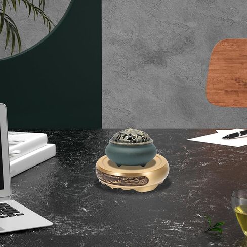 حامل قاعدة مبخرة نحاسية عتيقة من NUOBESTY لعرض سطح المكتب، قاعدة حرفية مع تصميم أنيق لحمل مزهرية البخور التقليدية لديكور المنزل والاسترخاء in Kuwait