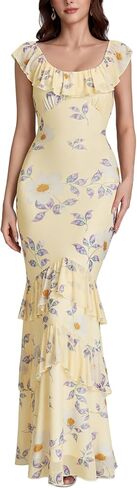 Women Floral Wedding Guest Maxi Dress Ruffle Tiered Elegant Long Formal Cocktail Party Dresses in Saudi Arabia