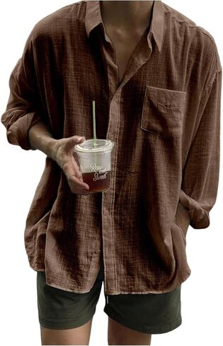 VIPWOLF Men's Long Sleeve Oversized Dress Shirts Button Down Collared Baggy Casual Shirt with Pocket in Saudi Arabia
