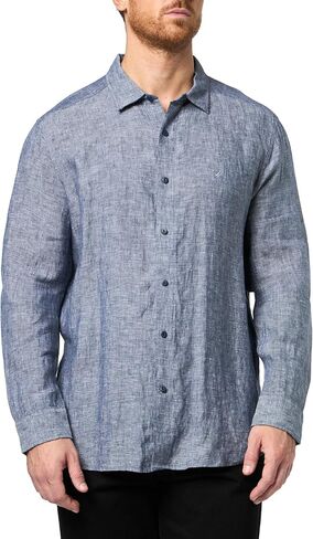 Nautica Men's Long Sleeve Solid Linen Button Up Shirt in Saudi Arabia