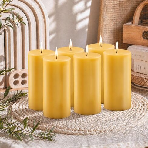 6 Pack Pure Beeswax Pillar Candles, 160 Hours Long Burning Beeswax Candle, Bees Wax Candles for Home, Prayer, Emergency, Unscented, Smokeless & Dripless, 2x4 Inch in Saudi Arabia