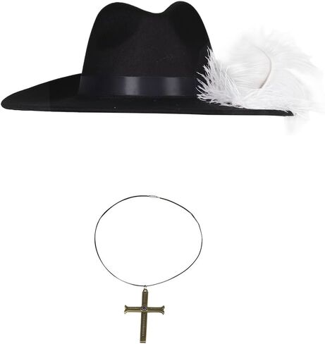 Mihawk Cosplay Hat Hawk Eyes Mihawk Costume Necklace Pirate Feather Hat Cross Necklace Halloween Mens Outfits Props in Saudi Arabia