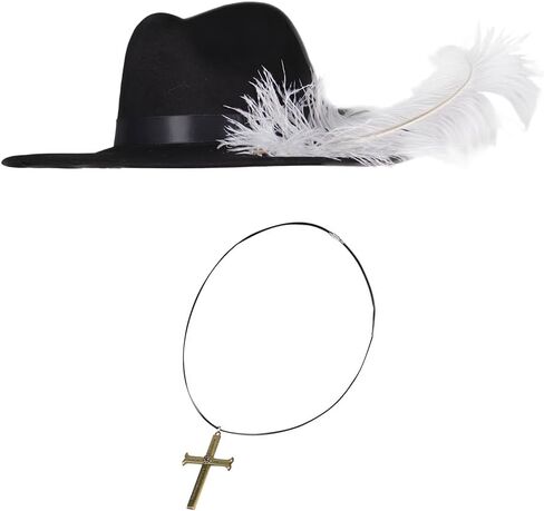 Mihawk Cosplay Hat Hawk Eyes Mihawk Costume Necklace Pirate Feather Hat Cross Necklace Halloween Mens Outfits Props in Saudi Arabia