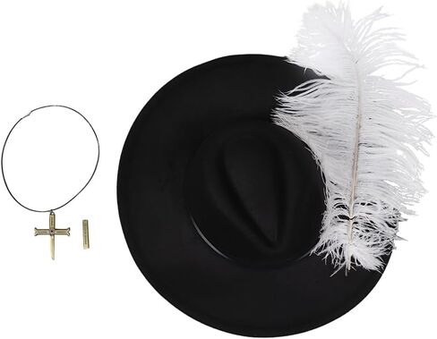 Mihawk Cosplay Hat Hawk Eyes Mihawk Costume Necklace Pirate Feather Hat Cross Necklace Halloween Mens Outfits Props in Saudi Arabia