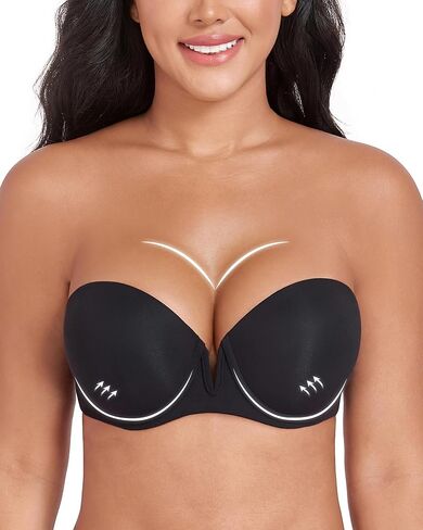 DotVol Women's V Plunge Padded Push Up Underwire Supportive Strapless Bra in Saudi Arabia