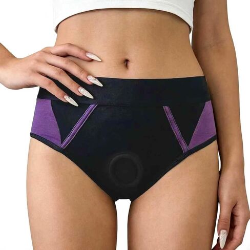 Strapless Strap-On O-Ring Briefs, Black and Purple, Breathable Panties in Saudi Arabia