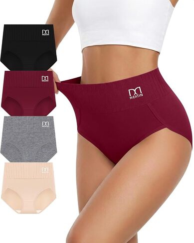 Women's Cotton Underwear High Waisted Full Coverage Ladies Panties, Soft Stretch Comfortable Briefs 4 Pack in Saudi Arabia