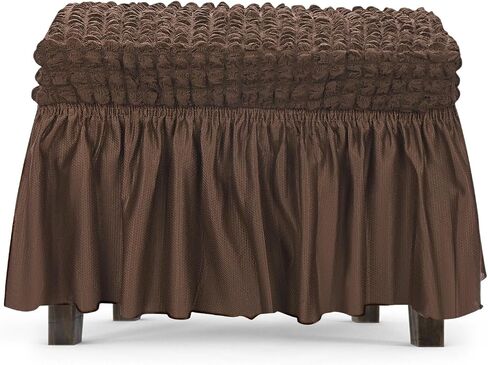M METERXITY Stretch Dining Bench Cover with Skirt, 24-31" Polyester Soft Seersucker Bench Slipcover Covers Removable Washable for Banquet/Bedroom/Piano Brown, Small in Kuwait