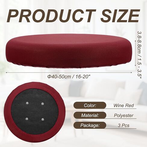 uxcell 3Pcs Round Bar Stool Cover, 16-20" Elastic Round Stool Chair Covers Washable Dustproof Stretchy Slipcover Seat Soft Cushion for Dining Chairs Kitchen Bar Restaurant Decor, Wine Red in Kuwait