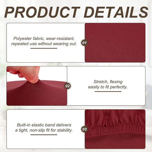 uxcell 3Pcs Round Bar Stool Cover, 16-20" Elastic Round Stool Chair Covers Washable Dustproof Stretchy Slipcover Seat Soft Cushion for Dining Chairs Kitchen Bar Restaurant Decor, Wine Red in Kuwait