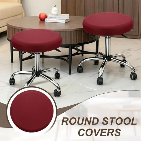 uxcell 3Pcs Round Bar Stool Cover, 16-20" Elastic Round Stool Chair Covers Washable Dustproof Stretchy Slipcover Seat Soft Cushion for Dining Chairs Kitchen Bar Restaurant Decor, Wine Red in Kuwait