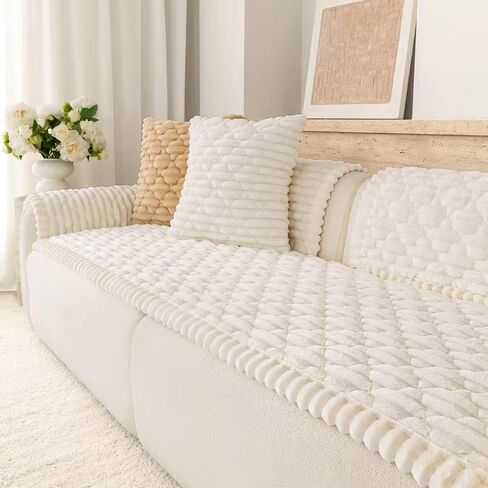 Luxury Fuzzy Pet Couch Cover for Dogs – 100% Washable & Waterproof, Non-Slip Sofa Protector for 3 Cushion Couch, Thick Plush Furniture Cover, Elegant Pet-Friendly Home Décor(White,28"x71") in Saudi Arabia