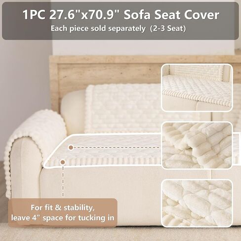 Luxury Fuzzy Pet Couch Cover for Dogs – 100% Washable & Waterproof, Non-Slip Sofa Protector for 3 Cushion Couch, Thick Plush Furniture Cover, Elegant Pet-Friendly Home Décor(White,28"x71") in Saudi Arabia