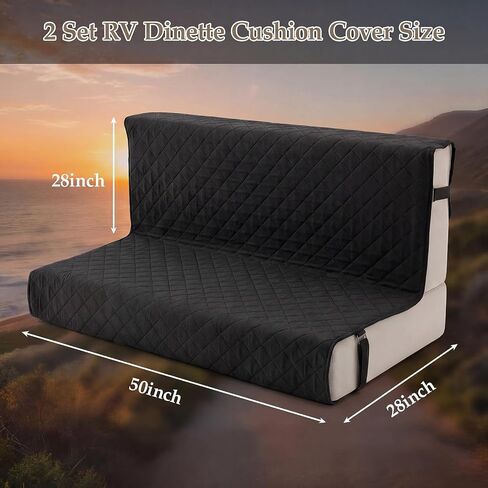 قطعتان من أغطية وسائد Rv Dinette غطاء وسائد للتخييم، أغطية بديلة لمسند الظهر ووسادة الأريكة، أغطية قابلة للغسل لأريكة الحيوانات الأليفة لحماية الأثاث، صديقة للحيوانات الأليفة (أسود) in Kuwait