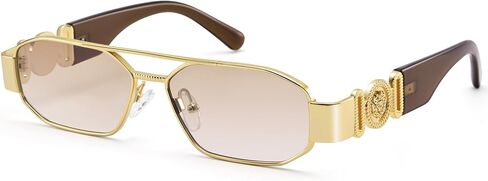 COASION Trendy 90s Vintage Sunglasses for Women, Rectangle Aviator Double Bridge Shades UV400 Protection in Saudi Arabia