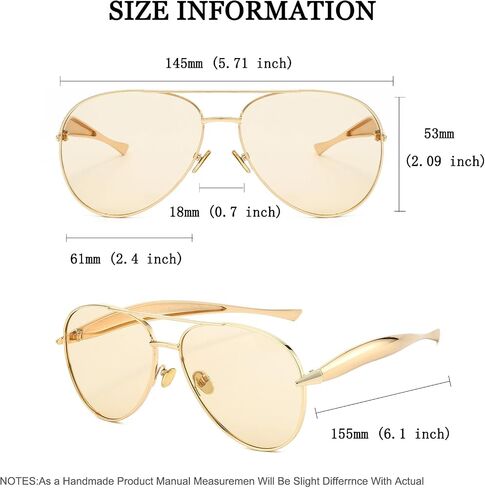 Retro Gold Aviator Sunglasses for Women Men Trendy Oversized 70s Aviators Sun Glasses Metal Vintage Shades in Kuwait