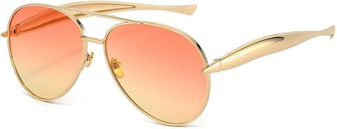 Retro Gold Aviator Sunglasses for Women Men Trendy Oversized 70s Aviators Sun Glasses Metal Vintage Shades in Kuwait